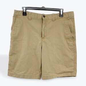 Mens Khaki Magellan Outdoors Flat Front Cotton Blend Chino Shorts Size 33W